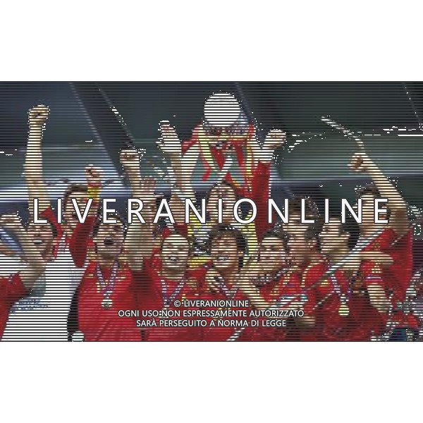 KIJOW STADION OLIMPIJSKI 01.07.2012 EURO 2012 PILKA NOZNA FINAL MISTRZOSTW EUROPY HISZPANIA WLOCHY NZ HISZPANIA RADOSC ZWYCIESTWO MISTRZOSTWO MISTRZ EUROPY FETA FOT MICHAL NOWAK / NEWSPIX.PL KYIV OLYMPIC STADIUM 01.07.2012 FOOTBALL SOCCER EURO 2012 FINAL OF UEFA EUROPEAN FOOTBALL CHAMPIONSHIP SPAIN - ITALY SPANISH PLAYERS ARE CELEBRATING AS THEY WON OVER ITALY. SPAIN BECAME EUROPEAN CHAMPIONS MICHAL NOWAK / NEWSPIX.PL --- Newspix.pl /EUROPEO 2012 ITALIA SPAGNA FINALE - AG ALDO LIVERANI SAS - ITALY ONLY - *** Local Caption *** www.newspix.pl mail us: info@newspix.pl call us: 0048 022 23 22 222 --- Polish Picture Agency by Ringier Axel Springer Poland .