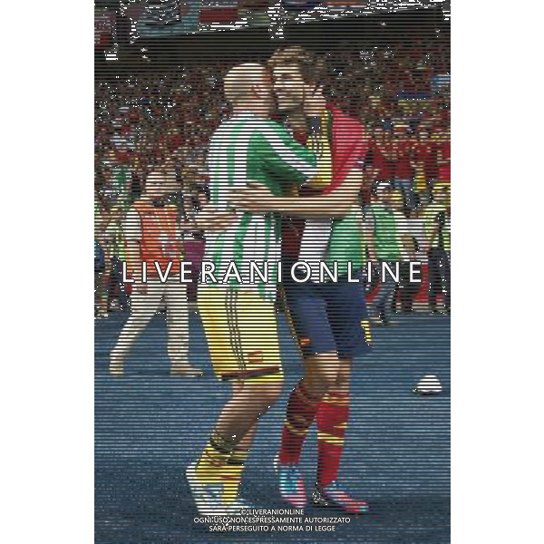 KIJOW STADION OLIMPIJSKI 01.07.2012 EURO 2012 PILKA NOZNA FINAL MISTRZOSTW EUROPY HISZPANIA WLOCHY NZ HISZPANIA RADOSC ZWYCIESTWO MISTRZOSTWO MISTRZ EUROPY FETA PEPE REINA SPA FERNANDO LLORENTE SPA FOT MICHAL NOWAK / NEWSPIX.PL KYIV OLYMPIC STADIUM 01.07.2012 FOOTBALL SOCCER EURO 2012 FINAL OF UEFA EUROPEAN FOOTBALL CHAMPIONSHIP SPAIN - ITALY SPANISH PLAYERS ARE CELEBRATING AS THEY WON OVER ITALY. SPAIN BECAME EUROPEAN CHAMPIONS MICHAL NOWAK / NEWSPIX.PL --- Newspix.pl /EUROPEO 2012 ITALIA SPAGNA FINALE - AG ALDO LIVERANI SAS - ITALY ONLY - *** Local Caption *** www.newspix.pl mail us: info@newspix.pl call us: 0048 022 23 22 222 --- Polish Picture Agency by Ringier Axel Springer Poland .