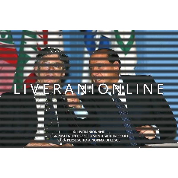 BRESCIA 5/06/2003 NELLA FOTO SILVIO BERLUSCONI A BRESCIA CON UMBERTO BOSSI FOTO ALDO LIVERANI