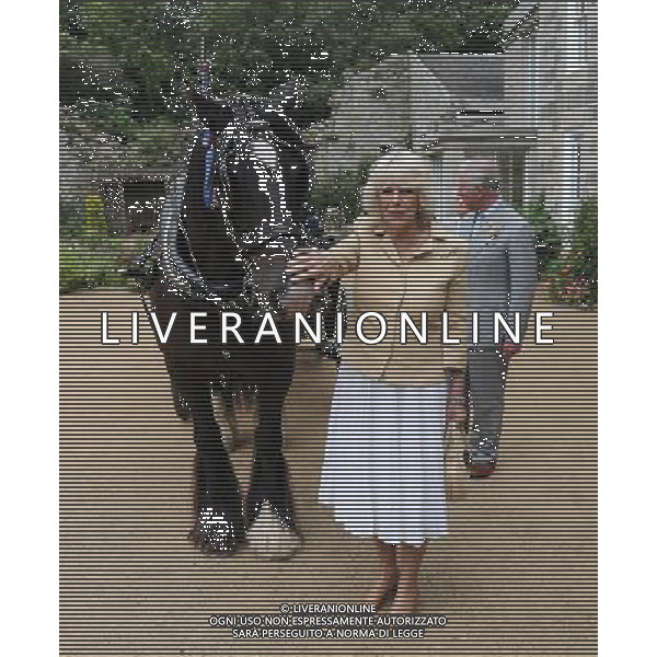 SARK, UNITED KINGDOM - JULY 20: Camilla, Duchess of Cornwall and Prince Charles Prince of Wales pose with a horse called \'Toby\' at Le Seigneurie on the Island of Sark on July 20, 2012 in Sark, United Kingdom. The Prince of Wales and the Duchess of Cornwall are in Sark as part of a Diamond Jubilee visit to the Channel Islands taking in Jersey, Guernsey and Sark ©photoshot/Agenzia Aldo Liverani Sas - ITALY ONLY - REALI INGLESI: Il principe Carlo d\'inghilterra e la moglie Camilla in visita alle Isole Normanne.