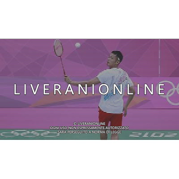 (120724) -- LONDON, July 24, 2012 () -- Chinese badminton player Lin Dan reacts during a training session at Wembley Arena in London, Britain, July 24, 2012. The 2012 London Olympic Games begins on July 27. (/Ren Zhenglai)(zgp) ©photoshot/AGENZIA ALDO LIVERANI SAS - ITALY ONLY - Allenamenti, preparativi allo Stadio Olimpico prima della prova generale della Cerimonia d\'Apertura dei Giochi Olimpici delle Olimpiadi Londra 2012, a Londra, Gran Bretagna, 23 luglio 2012 che inizieranno il 27 luglio.