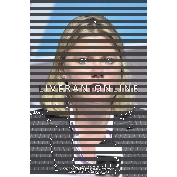 Justine Greening MP Transport Secretary at a media briefing held inthe Media Press Centre at the Olympic Park, Stratford.. London ©photoshot/Agenzia Aldo Liverani Sas - ITALY ONLY - Allenamenti, preparativi dei Giochi Olimpici delle Olimpiadi Londra 2012, a Londra, Gran Bretagna, 24 luglio 2012 che inizieranno il 27 luglio.