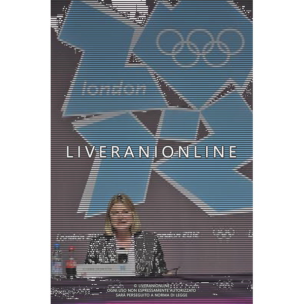 Justine Greening MP Transport Secretary at a media briefing held inthe Media Press Centre at the Olympic Park, Stratford.. London ©photoshot/Agenzia Aldo Liverani Sas - ITALY ONLY - Allenamenti, preparativi dei Giochi Olimpici delle Olimpiadi Londra 2012, a Londra, Gran Bretagna, 24 luglio 2012 che inizieranno il 27 luglio.