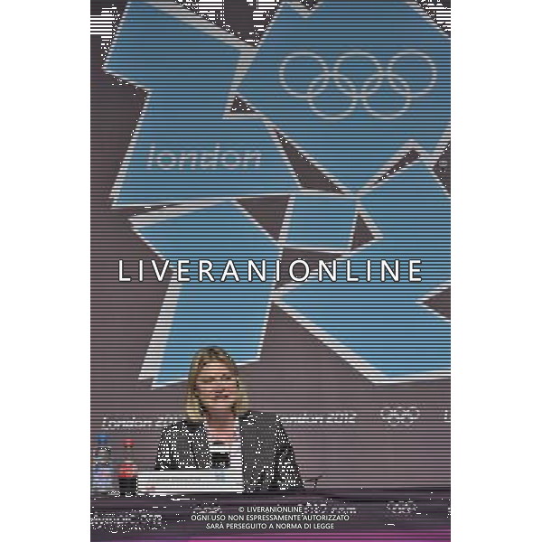 Justine Greening MP Transport Secretary at a media briefing held inthe Media Press Centre at the Olympic Park, Stratford.. London ©photoshot/Agenzia Aldo Liverani Sas - ITALY ONLY - Allenamenti, preparativi dei Giochi Olimpici delle Olimpiadi Londra 2012, a Londra, Gran Bretagna, 24 luglio 2012 che inizieranno il 27 luglio.