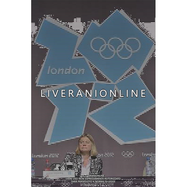 Justine Greening MP Transport Secretary at a media briefing held inthe Media Press Centre at the Olympic Park, Stratford.. London ©photoshot/Agenzia Aldo Liverani Sas - ITALY ONLY - Allenamenti, preparativi dei Giochi Olimpici delle Olimpiadi Londra 2012, a Londra, Gran Bretagna, 24 luglio 2012 che inizieranno il 27 luglio.