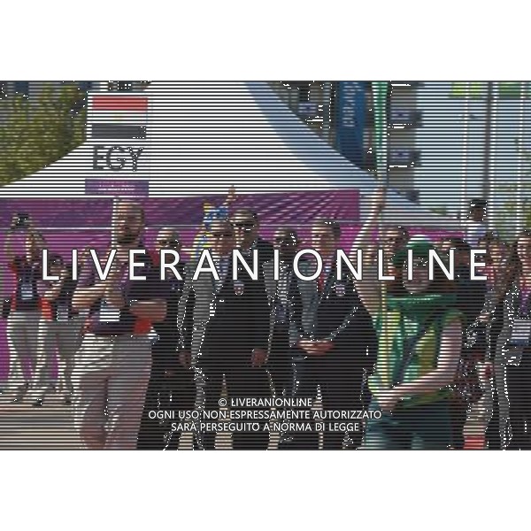 (120724) -- LONDON, July 24, 2012 () -- The Egyptian delegation to the 2012 London Olympic Games holds flag-raising ceremony at the Olympic Village in London, Britain, July 24, 2012. (/Yang Lei) ©photoshot/Agenzia Aldo Liverani Sas - ITALY ONLY - Allenamenti, preparativi dei Giochi Olimpici delle Olimpiadi Londra 2012, a Londra, Gran Bretagna, 24 luglio 2012 che inizieranno il 27 luglio.