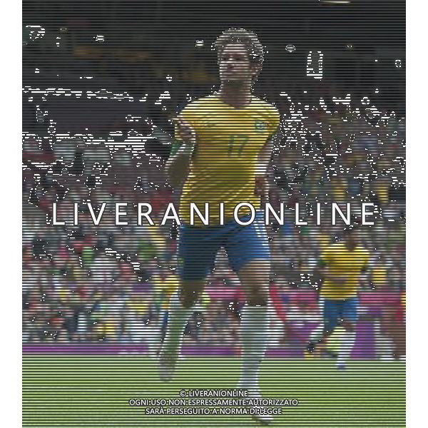 Brazil\'s ALEXANDRE PATO celebrates scoring his sides first goal 2012 London Olympics - Football - Group C - Brazil v Belarus - Sunday 29th July 2012 - Old Trafford - Manchester Œ© CameraSport - 43 Linden Ave. Countesthorpe. Leicester. England. LE8 5PG - Tel: +44 (0) 116 277 4147 - admin@camerasport.com - www.camerasport.com /ALDO LIVERANI SAS/ITALY ONLY - EDITORIAL USE ONLY