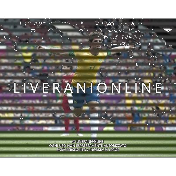 Brazil\'s ALEXANDRE PATO celebrates scoring his sides first goal 2012 London Olympics - Football - Group C - Brazil v Belarus - Sunday 29th July 2012 - Old Trafford - Manchester Œ© CameraSport - 43 Linden Ave. Countesthorpe. Leicester. England. LE8 5PG - Tel: +44 (0) 116 277 4147 - admin@camerasport.com - www.camerasport.com /ALDO LIVERANI SAS/ITALY ONLY - EDITORIAL USE ONLY
