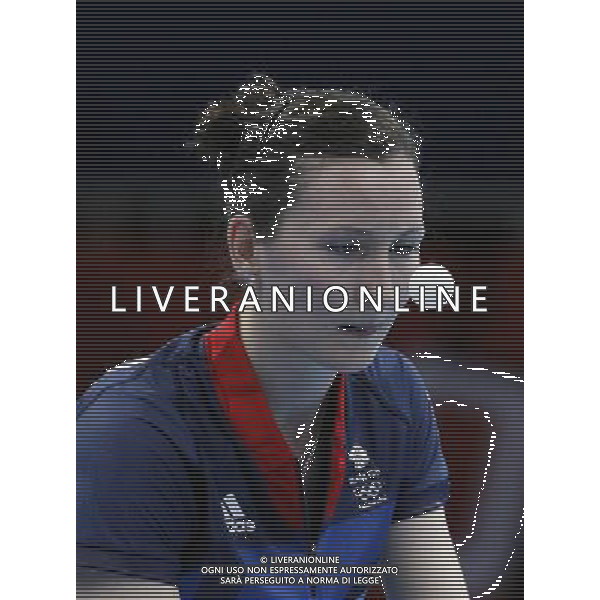 (120729) -- LONDON, July 29, 2012 () -- Joanna Parker of Britain serves the ball at the women\'s singles second round match of table tennis against Kristin Silbereisen of Germany at London 2012 Olympic Games in London, Britain, July 29, 2012. Parker lost the match 1-4. (/Shen Bohan) (zgp) /ALDO LIVERANI SAS-ITALY ONLY - EDITORIAL USE ONLY