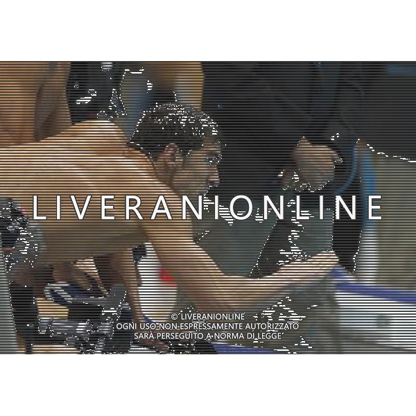 (120729) -- LONDON, July 29, 2012 () -- Michael Phelps of the United States team reacts during men\'s 4x100m freestlye relay contest, at London 2012 Olympic Games in London, Britain, on July 29, 2012. The U.S. team won silver medal. (/Fei Maohua) (nxl) /ALDO LIVERANI SAS-ITALY ONLY - EDITORIAL USE ONLY