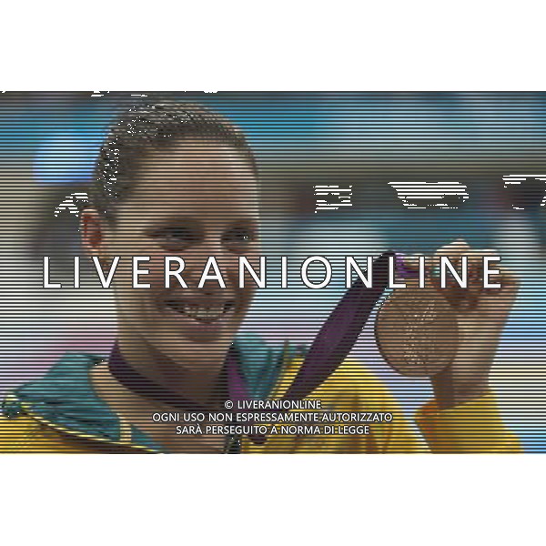 (120729) -- LONDON, July 29, 2012 () -- Alicia Coutts of Australia poses at the awarding ceremony of women\'s 100m butterfly of swimming at the London 2012 Olympic Games in London, Britain, July 29, 2012. Alicia Coutts of Australia won the bronze medal in this event. (/Fei Maohua)(zgp) /ALDO LIVERANI SAS-ITALY ONLY - EDITORIAL USE ONLY