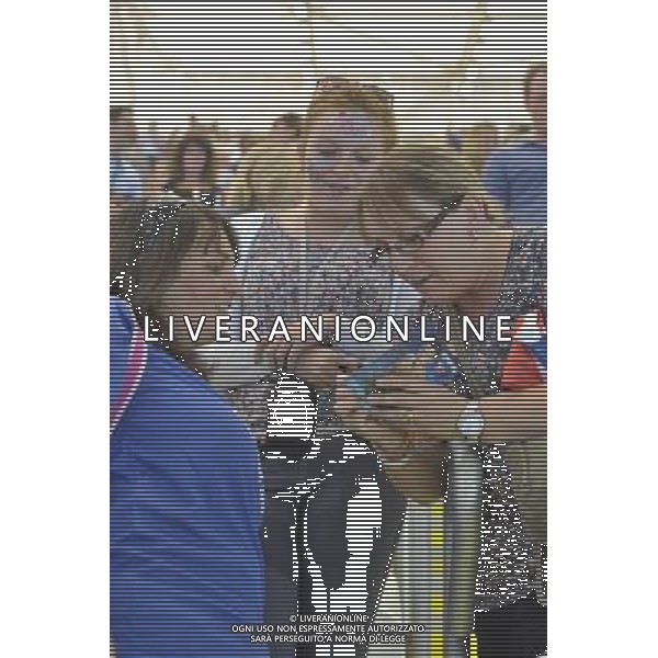 Tom Daley\'s mum Debbie with Tom Daley fan Laura Wood and her mum at the men\'s synchronised 10m platform diving event held at the Aquatics Centre Olympic Park, Stratford, London AG ALDO LIVERANI S A S ONLY ITALY