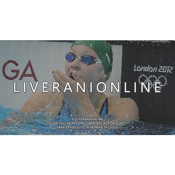 (120730) -- LONDON, July 30, 2012 () -- Gold medalist Ruta Meilutyte of Lithuania reacts after winning in women\'s swimming 100m breaststroke final contest, at London 2012 Olympic Games in London, Britain, on July 30, 2012. (/Liu Dawei) (nxl) AG ALDO LIVERANI S A S ONLY ITALY