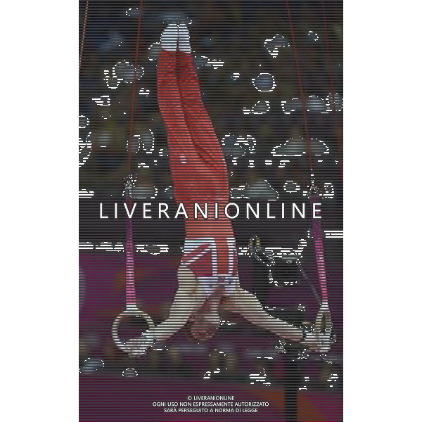 (120730) -- LONDON, July 30, 2012 () -- Daniel Purvis of Britain competes at rings during Gymnastics Artistic men\'s team final contest, at London 2012 Olympic Games in London, Britain, on July 30, 2012. The British team won bronze medal. (/Qi Heng) (zgp) AG ALDO LIVERANI S A S ONLY ITALY