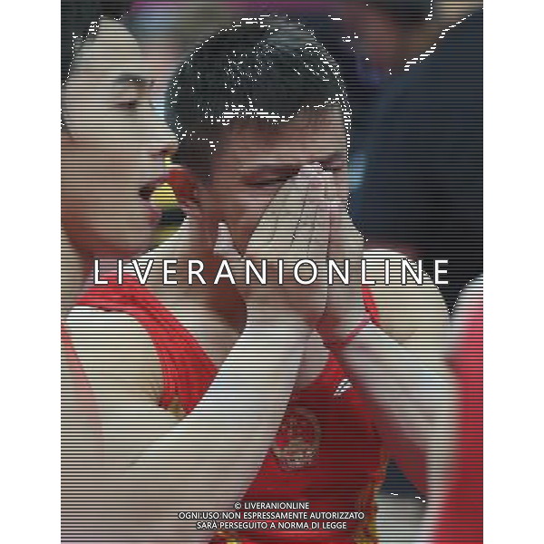 (120730) -- LONDON, July 30, 2012 () -- Chinese gymnast Chen Yibing cries after competing in Gymnastics Artistic men\'s team final contest, at London 2012 Olympic Games in London, Britain, on July 30, 2012. The Chinese team won gold medal. (/Wang Lili) (nxl) AG ALDO LIVERANI S A S ONLY ITALY