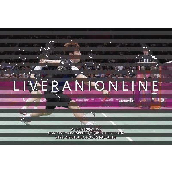 (120731) -- LONDON, July 31, 2012 () -- Ko SH/Yoo YS of South Korea compete during men\'s badminton doubles preliminary contest, at London 2012 Olympic Games in London, Britain, on July 31, 2012. Ahsan M/Seprano B of Indonesia defeated Ko SH/Yoo YS of South Korea 2-0. (/Tang Shi) (nxl) ©photoshot/AGENZIA ALDO LIVERANI SAS - ITALY ONLY - Giochi Olimpici - Olimpiadi Londra 2012