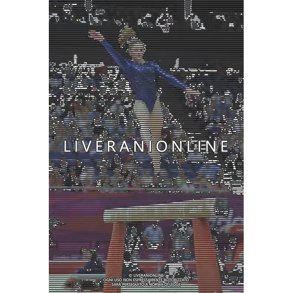 British Gymnast Jennifer Pinches on the Beam during the Gymnastics Artistic Womens Team event at the O2 North Greenwich,. London /ALDO LIVERANI SAS-ITALY ONLY - EDITORIAL USE ONLY