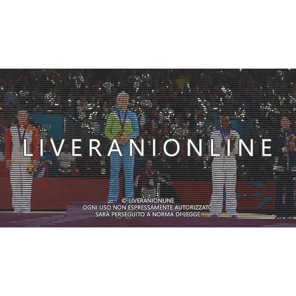 (120731) -- LONDON, July 31, 2012 () -- Gold medalist Urska Zolnir of Slovenia (2nd L), silver medalist Xu Lili of China (1st L), bronze medalists Gevrise Emane of France (3rd L) and Yoshie Ueno of Japan attend victory ceremony of women\'s Judo 63kg competition, at London 2012 Olympic Games in London, Britain, on July 31, 2012. (/Wu Xiaoling) (nxl) /ALDO LIVERANI SAS-ITALY ONLY - EDITORIAL USE ONLY