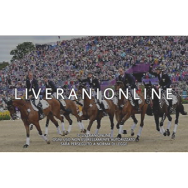 (120731) -- LONDON, July 31, 2012 () -- The team of Germany celebrate after the awarding ceremony of equestrian team eventing at the London 2012 Olympic Games in London, Britain, July 31, 2012. German team claimed the title of this event. (/Gesang Dawa)(zgp) /ALDO LIVERANI SAS-ITALY ONLY - EDITORIAL USE ONLY