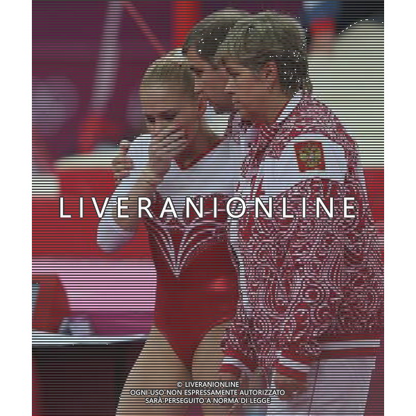(120731) -- LONDON, July 31, 2012 () -- Kseniia Afanaseva of Russia weeps during Gymnastics Artistic women\'s team final competition at London 2012 Olympic Games in London, Britain, July 31, 2012. The Russian team won silver medal in this event. (/Wang Lili) (zgp) /ALDO LIVERANI SAS-ITALY ONLY - EDITORIAL USE ONLY