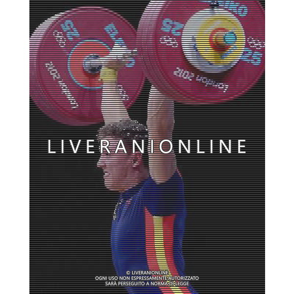 (120801) -- LONDON, Aug. 1, 2012 () -- Andres Eduardo Mata Perez of Spain competes in men\'s weightlifting 77kg group B contest, at London 2012 Olympic Games in London, Britain, on August 1, 2012. Andres Eduardo Mata Perez of Spain ranks first. (/Chen Jianli) (nxl) ©PHOTOSHOT/AGENZIA ALDO LIVERANI SAS - ITALY ONLY - GIOCHI OLIMPICI, OLIMPIADI LONDRA 2012