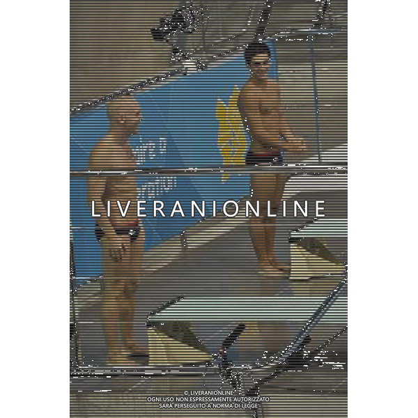 British Divers Nicholas Robinson-Baker Nicholas and Chris Mears seen in the Men\'s Synchronised 3m Springboard at the Aquatics Centre, The Olympic Park, Stratford. London /ALDO LIVERANI SAS-ITALY ONLY - EDITORIAL USE ONLY