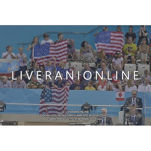 Fans show their support for their teams during the Men\'s Synchronised 3m Springboard at the Aquatics Centre, Olympic Park, Stratford . London /ALDO LIVERANI SAS-ITALY ONLY - EDITORIAL USE ONLY