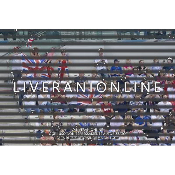 Fans show their support for their teams during the Men\'s Synchronised 3m Springboard at the Aquatics Centre, Olympic Park, Stratford . London /ALDO LIVERANI SAS-ITALY ONLY - EDITORIAL USE ONLY