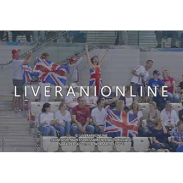 Fans show their support for their teams during the Men\'s Synchronised 3m Springboard at the Aquatics Centre, Olympic Park, Stratford . London /ALDO LIVERANI SAS-ITALY ONLY - EDITORIAL USE ONLY