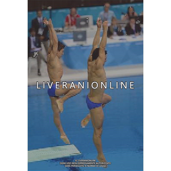 (120801) -- LONDON, Aug. 1, 2012 () -- Yahel Castillo Huerta and Julian Sanchez Gallegos of Mexico compete during men\'s synchronised 3m springboard event at the London 2012 Olympic Games in London, Britain, Aug. 1, 2012. The Mexican divers finished seventh. (/Yang Zongyou) (nxl) /ALDO LIVERANI SAS-ITALY ONLY - EDITORIAL USE ONLY