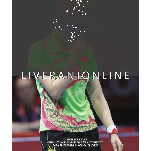 (120801) -- LONDON, Aug. 1, 2012 () -- Ding Ning of China reacts after the gold medal match of women\'s singles table tennis against teammate Li Xiaoxia at London 2012 Olympic Games, London, Britain, Aug. 1, 2012. Ding lost the match and claimed the silver medal of the event. (/Shen Bohan) /ALDO LIVERANI SAS-ITALY ONLY - EDITORIAL USE ONLY