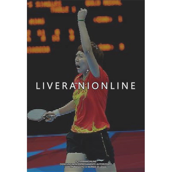 (120801) -- LONDON, Aug. 1, 2012 () -- Li Xiaoxia of China celebrates after winning the gold medal match of table tennis women\'s singles event against teammate Ding Ning at London 2012 Olympic Games, London, Britain, Aug. 1, 2012. Li won the match and claimed the gold medal of the event. (/Wang Yuguo) /ALDO LIVERANI SAS-ITALY ONLY - EDITORIAL USE ONLY