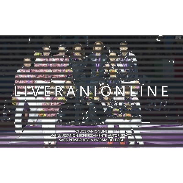 Londra, 02/08/2012. XXXç Giochi Olimpici di Londra- Vezzali, Di Francisca, Errigo e Salvatori vincono l\'oro nel fioretto a squadre nella foto: Vezzali, Di Francisca, Errigo e Salvatori Foto di Gabriele Forzano / GMT /AG ALDO LIVERANI SAS