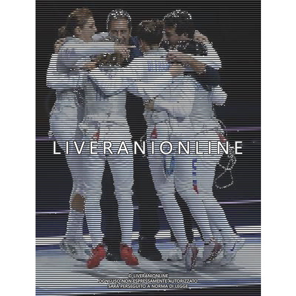 Londra, 02/08/2012. XXXÁ Giochi Olimpici di Londra- Vezzali, Di Francisca, Errigo e Salvatori vincono l\'oro nel fioretto a squadre nella foto: Vezzali, Di Francisca, Errigo e Salvatori Foto di Gabriele Forzano / GMT /AG ALDO LIVERANI SAS
