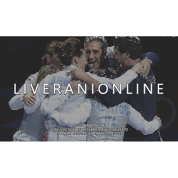 Londra, 02/08/2012. XXXÁ Giochi Olimpici di Londra- Vezzali, Di Francisca, Errigo e Salvatori vincono l\'oro nel fioretto a squadre nella foto: Vezzali, Di Francisca, Errigo e Salvatori Foto di Gabriele Forzano / GMT /AG ALDO LIVERANI SAS