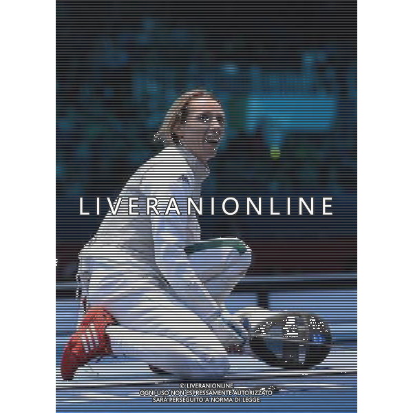(120802) -- LONDON, Aug. 2, 2012 () -- Valentina Vezzali of Italy celebrates victory after women\'s team foil semifinal match of fencing at London 2012 Olympic Games in London, Britain, August 2, 2012. Italy defeated France 45-22 and entered the final. (/Zeng Yi) (zgp) /PHOTOSHOT/ALDO LIVERANI ITALY ONLY -