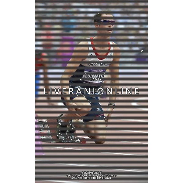 400m Hurdler Rhys Williams TeamGB in the 100m hurdles. Olympic Stadium, Olympic Park Stratford. London. ©PHOTOSHOT/Agenzia Aldo Liverani Sas - ITALY ONLY - GIOCHI OLIMPICI, OLIMPIADI LONDRA 2012