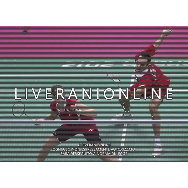 (120803) -- LONDON, Aug. 3, 2012 () -- Joachim Fischer/Christinna Pedersen of Denmark compete during badminton mixed doubles bronze medal contest, at London 2012 Olympic Games in London, Britain, on August 3, 2012. Joachim Fischer/Christinna Pedersen of Denmark defeated Tontowi Ahmad/Liliyana Natsir of Indonesia 2-0. (/Tang Shi) (nxl) ©PHOTOSHOT/Agenzia Aldo Liverani Sas - ITALY ONLY - GIOCHI OLIMPICI, OLIMPIADI LONDRA 2012