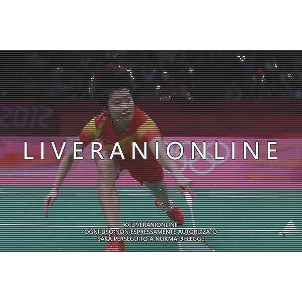 (120803) -- LONDON, Aug. 3, 2012 () -- Wang Xin of China competes during women\'s badminton singles semifinal contest, at London 2012 Olympic Games in London, Britain, on August 3, 2012. Li Xuerui of China defeated Wang Xin of China 2-0. (/Ren Zhenglai) (nxl) ©PHOTOSHOT/Agenzia Aldo Liverani Sas - ITALY ONLY - GIOCHI OLIMPICI, OLIMPIADI LONDRA 2012
