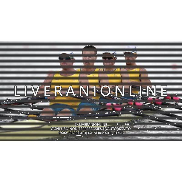 (120803) -- LONDON, Aug. 3, 2012 () -- Members of the Australian team compete during men\'s quadruple sculls competition of rowing event, at London 2012 Olympic Games in London, Britain, on August 3, 2012. The Australian team won bronze medal. (/Wang Lili) (nxl) ©PHOTOSHOT/Agenzia Aldo Liverani Sas - ITALY ONLY - GIOCHI OLIMPICI, OLIMPIADI LONDRA 2012