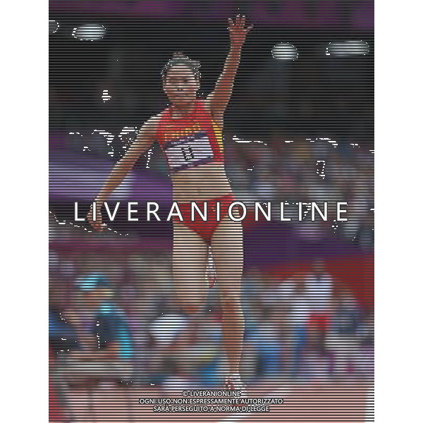 (120803) -- LONDON, Aug. 3, 2012 () -- China\'s Li Yanmei competes during women\'s triple jump qualifying rounds of athletics at London 2012 Olympic Games in London, Britain, August 3, 2012. China\'s Xie Limei and Li Yanmei were all disqualified for women\'s triple jump final. (/Li Ming) (zgp) ©PHOTOSHOT/Agenzia Aldo Liverani Sas - ITALY ONLY - GIOCHI OLIMPICI, OLIMPIADI LONDRA 2012
