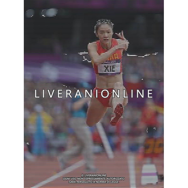 (120803) -- LONDON, Aug. 3, 2012 () -- China\'s Xie Limei competes during women\'s triple jump qualifying rounds of athletics at London 2012 Olympic Games in London, Britain, August 3, 2012. China\'s Xie Limei and Li Yanmei were all disqualified for women\'s triple jump final. (/Liao Yujie) (zgp) ©PHOTOSHOT/Agenzia Aldo Liverani Sas - ITALY ONLY - GIOCHI OLIMPICI, OLIMPIADI LONDRA 2012
