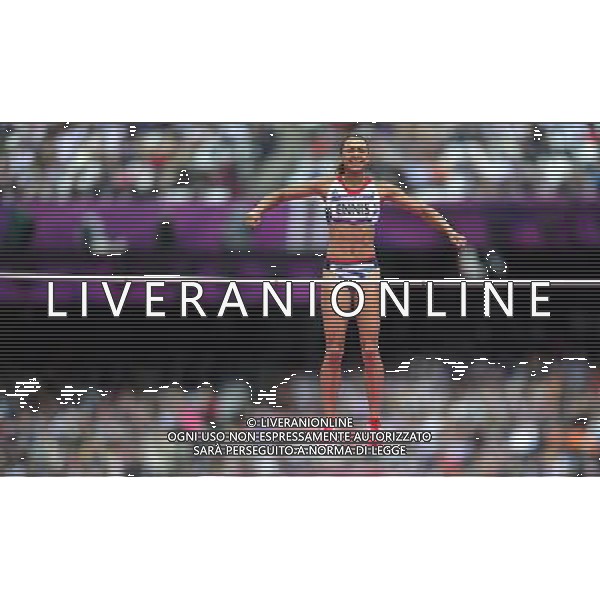 (120803) -- LONDON, Aug. 3, 2012 () -- Jessica Ennis of Britain celebrates after high jump contest of women\'s heptathlon at London 2012 Olympic Games in London, Britain, August 3, 2012. (/Tao Xiyi) (zgp) ©PHOTOSHOT/Agenzia Aldo Liverani Sas - ITALY ONLY - GIOCHI OLIMPICI, OLIMPIADI LONDRA 2012