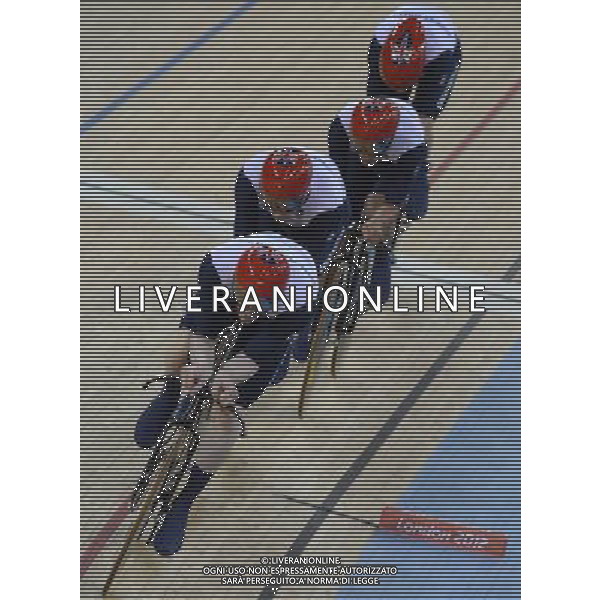 (120803) -- LONDON, Aug. 3, 2012 () -- Cyclers of team Britain compete during the men\'s team pursuit of Cycling track event at London 2012 Olympic Games, London, Britain, Aug. 3, 2012. Britain won the gold medal of the event. (/Wang Jianhua) ©PHOTOSHOT/Agenzia Aldo Liverani Sas - ITALY ONLY - GIOCHI OLIMPICI, OLIMPIADI LONDRA 2012