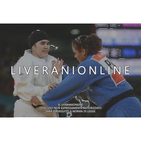 (120803) -- LONDON, Aug. 3, 2012 () -- Wojdan Shaherkani of Saudi Arabia (in white) competes with Melissa Mojica of Puerto Rico during women\'s Judo +78kg elimination round of 32 match, at London 2012 Olympic Games in London, Britain, on August 3, 2012. Wojdan Shaherkani is the first of Saudi Arabian women athletes to compete in the Olympic Games. (/Wang Qingqin) (nxl) ©PHOTOSHOT/Agenzia Aldo Liverani Sas - ITALY ONLY - GIOCHI OLIMPICI, OLIMPIADI LONDRA 2012