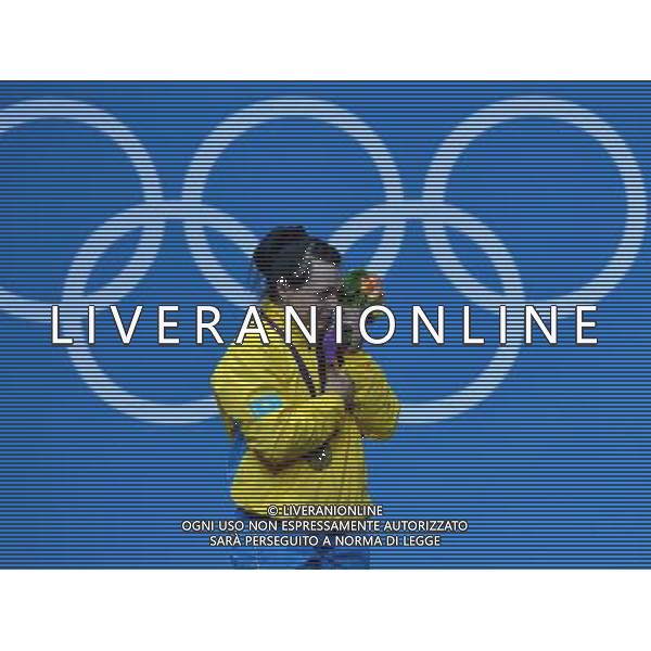 (120803) -- LONDON, Aug. 3, 2012 () -- Svetlana Podobedova of Kazakhstan tears at the awarding ceremony of women\'s 75kg weightlifting event at London 2012 Olympic Games, London, Britain, Aug. 3, 2012. Svetlana Podobedova claimed the gold medal of the event and set a new Olympic Record of clean and jerk of this event with a weight of 161kg. (/Gong Lei) ©PHOTOSHOT/Agenzia Aldo Liverani Sas - ITALY ONLY - GIOCHI OLIMPICI, OLIMPIADI LONDRA 2012