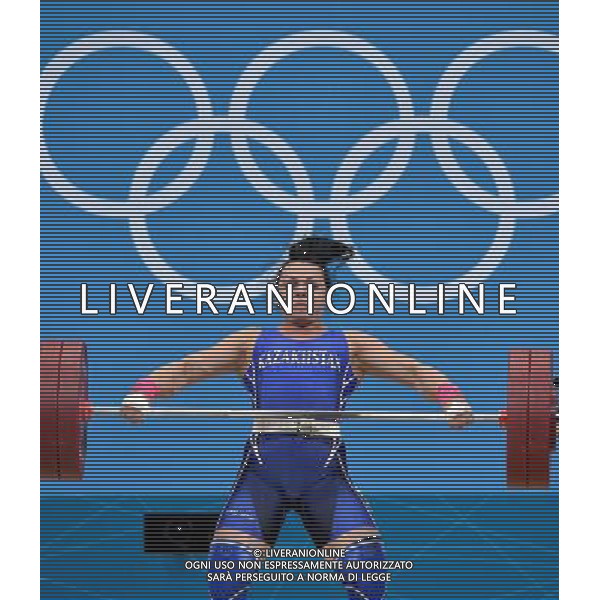 (120803) -- LONDON, Aug. 3, 2012 () -- Svetlana Podobedova of Kazakhstan competes during the women\'s 75kg weightlifting event at London 2012 Olympic Games, London, Britain, Aug. 3, 2012. Svetlana Podobedova claimed the gold medal of the event and set a new Olympic Record of clean and jerk of this event with a weight of 161kg. (/Gong Lei) ©PHOTOSHOT/Agenzia Aldo Liverani Sas - ITALY ONLY - GIOCHI OLIMPICI, OLIMPIADI LONDRA 2012