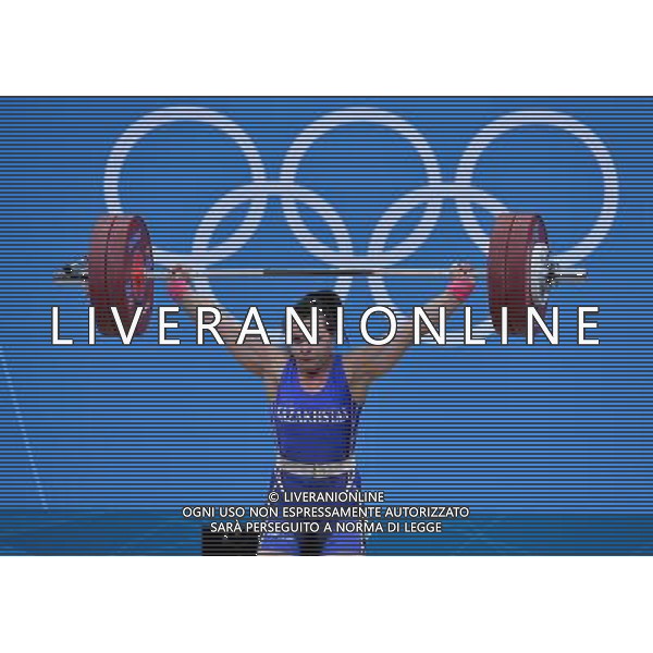 (120803) -- LONDON, Aug. 3, 2012 () -- Svetlana Podobedova of Kazakhstan competes during the women\'s 75kg weightlifting event at London 2012 Olympic Games, London, Britain, Aug. 3, 2012. Svetlana Podobedova claimed the gold medal of the event and set a new Olympic Record of clean and jerk of this event with a weight of 161kg. (/Gong Lei) ©PHOTOSHOT/Agenzia Aldo Liverani Sas - ITALY ONLY - GIOCHI OLIMPICI, OLIMPIADI LONDRA 2012