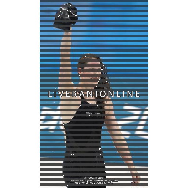 (120803) -- LONDON, Aug. 3, 2012 () -- Missy Franklin of USA celebrates after winning in women¡¯s swimming 200m backstroke final contest, at London 2012 Olympic Games in London, Britain, on August 3, 2012. Missy Franklin of USA won gold medal with a new world record of 2:04.06. (/Fan Jun) (nxl) ©PHOTOSHOT/Agenzia Aldo Liverani Sas - ITALY ONLY - GIOCHI OLIMPICI, OLIMPIADI LONDRA 2012