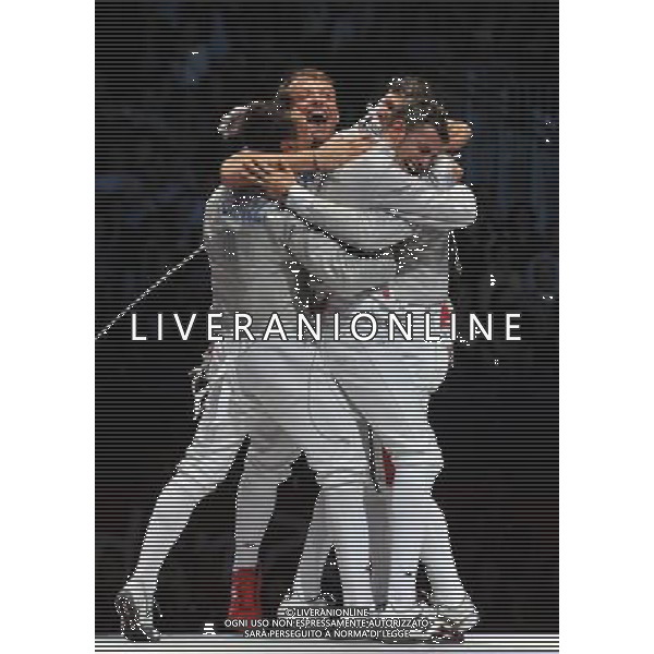 Londra, 03/08/2012. Olimpiadi London 2012. Scherma. L\' Italia battendo la russia vince la medaglia di Bronzo nella sciabola a squadre con Aldo Montano, Diego Occhiuzzi, Luigi Tarantino Luigi Samele. Foto di Simone Ferraro / GMT AG ALDO LIVERANI S A S 